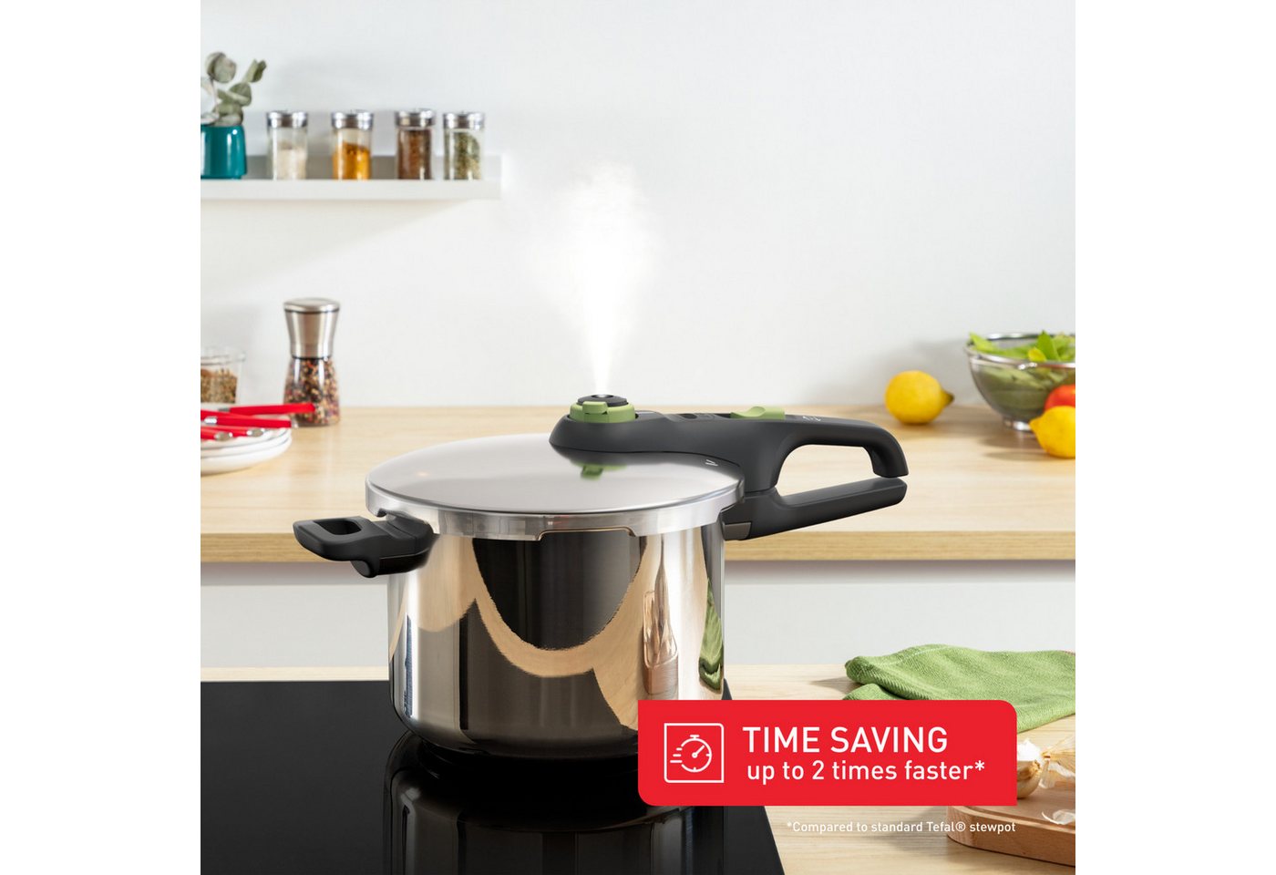 Tefal Schnellkochtopf Secure Trendy, Edelstahl (1-tlg), Dampfkochtopf, Garregler,Sicherheitsvorrichtung,Korbeinsatz, Induktion – Bild 4 von 5