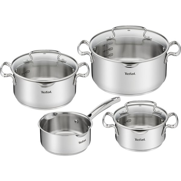 Tefal Topf-Set Duetto+ G719S7, Edelstahl 18/10 (Set, 7-tlg., Kochtopf mit Glasdeckel 16/20/24 cm, Stielkasserolle 16 cm), hochwertiger Edelstahl, hochglanzpolie