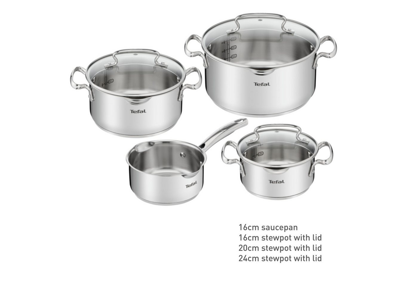 Tefal Topf-Set Duetto+ G719S7, Edelstahl 18/10 (Set, 7-tlg., Kochtopf mit Glasdeckel 16/20/24 cm, Stielkasserolle 16 cm), hochwertiger Edelstahl, hochglanzpolie – Bild 4 von 4