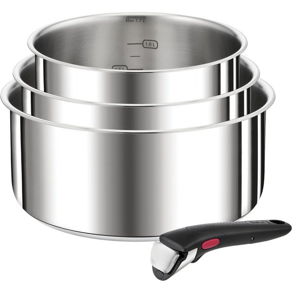 Tefal Topf-Set Ingenio Preference, Topfset Induktion, abnehmbarer Griff, platzsparend, Edelstahl (Set, 4-tlg., 3x Stielkasserollen Ø 16/18/20 cm, 1x abnehmbarer