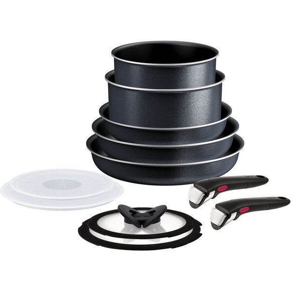 Tefal Topf-Set Ingenio So'Light, Topf und Pfannenset abnehmbarer Griff, stapelbar, Aluminium (Set, 11-tlg., 3x Pfannen 22/24/28cm, 2x Kasserollen 18/20cm, 4x De