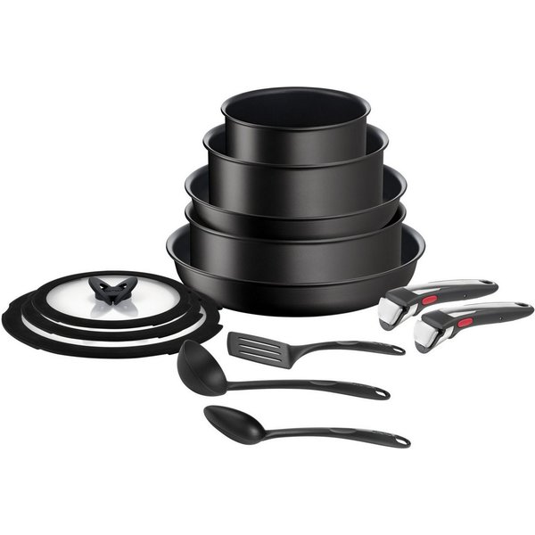 Tefal Topf-Set Ingenio Unlimited On, Topf und Pfannenset abnehmbarer Griff, stapelbar, Aluminium (Set, 13-tlg., Kasserollen 16/20/24cm, Pfannen 24/28cm, Griffe,