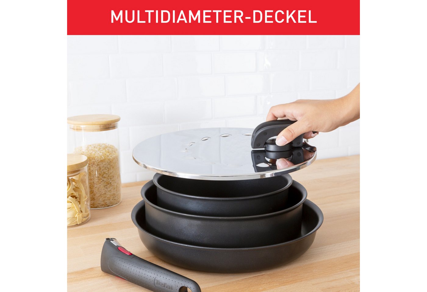 Tefal Universaldeckel Ingenio, Spritzschutzdeckel mit Multi-Durchmesser für 20-28 cm, (1-tlg), mit Ingenio Töpfen/Pfannen kompatibel, spülmaschinengeeignet, L98 – Bild 4 von 4