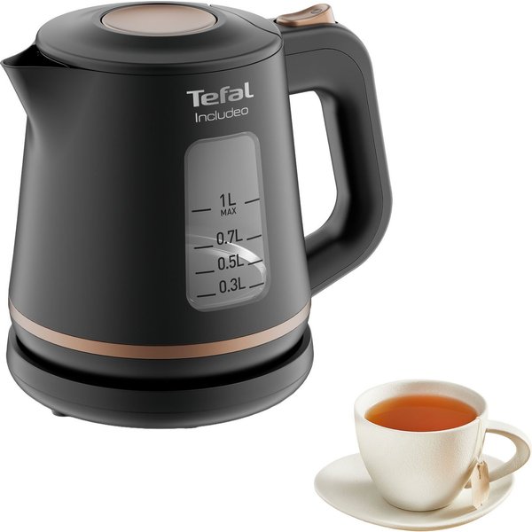 Tefal Wasserkocher KI5338 Includeo, 1 l, 2400 W, Anti-Rutsch-Griff, Wasserstandsanzeige, herausnehmbarer Filter