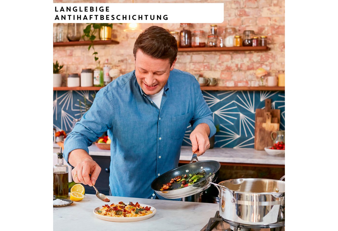 Tefal Wok Jamie Oliver E31019 Cook Smart, Edelstahl, Antihaftversiegelung, Thermo-Signal, Induktion, Ø 28 cm – Bild 5 von 5