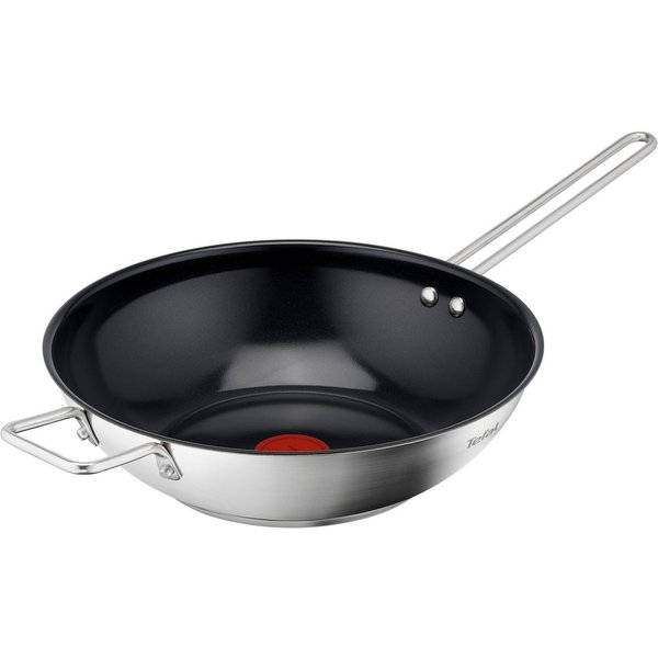 Tefal Wok Nordica, beschichtete Wokpfanne Induktion Ø 28 cm, Thermo-Signal, Edelstahl, minimalistisches Design, robuster Griff, für alle Herdarten, H87119