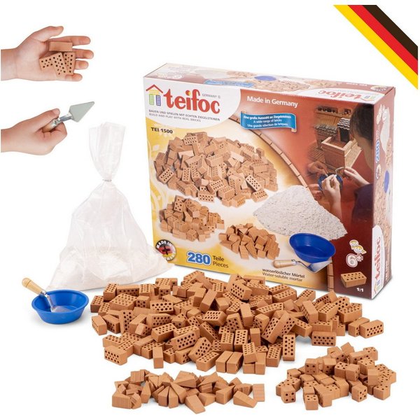 teifoc Großes Kreativset Steinbaukasten, (Bastelset mit echten Miniatur-Ziegelsteinen, 192 St., Montessori Lernspielzeug), Made in Germany