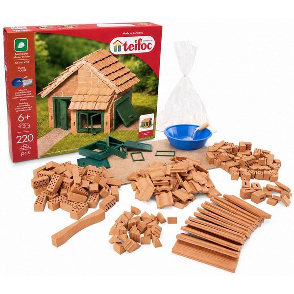 teifoc Haus mit Ziegeldach Steinbaukasten, (Bastelset, 200 St., Bausatz), Modellbausatz, Made in Germany