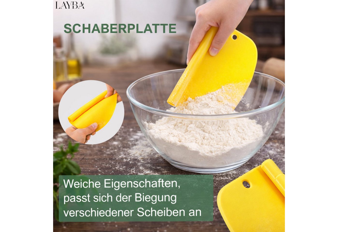 Layba Teigschaber Layba Teigschaber Gelb, Edelstahl-Abstecher & Kunststoff-Teigkarte – Bild 2 von 5