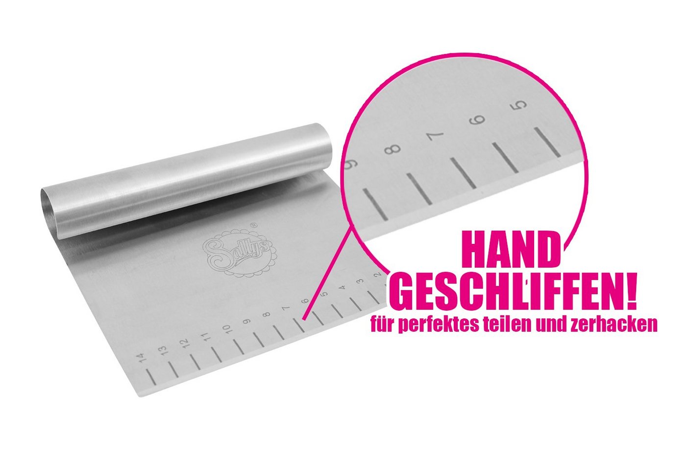 Sallys Teigschaber Sallys Teigkarte, aus rostfreiem Volledelstahl und Skalierung, Volledelstahl mit Skalierung an der Kante – Bild 2 von 3