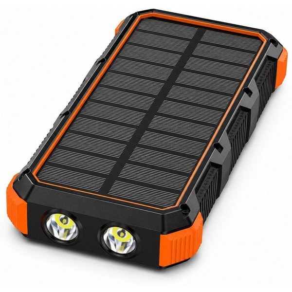 Tekoo Solar, 4 integrierte Ladekabel & LED-Licht Powerbank 20000 mAh (5 V), Induktives Laden, SOS-Funktion, spritzwassergeschützt