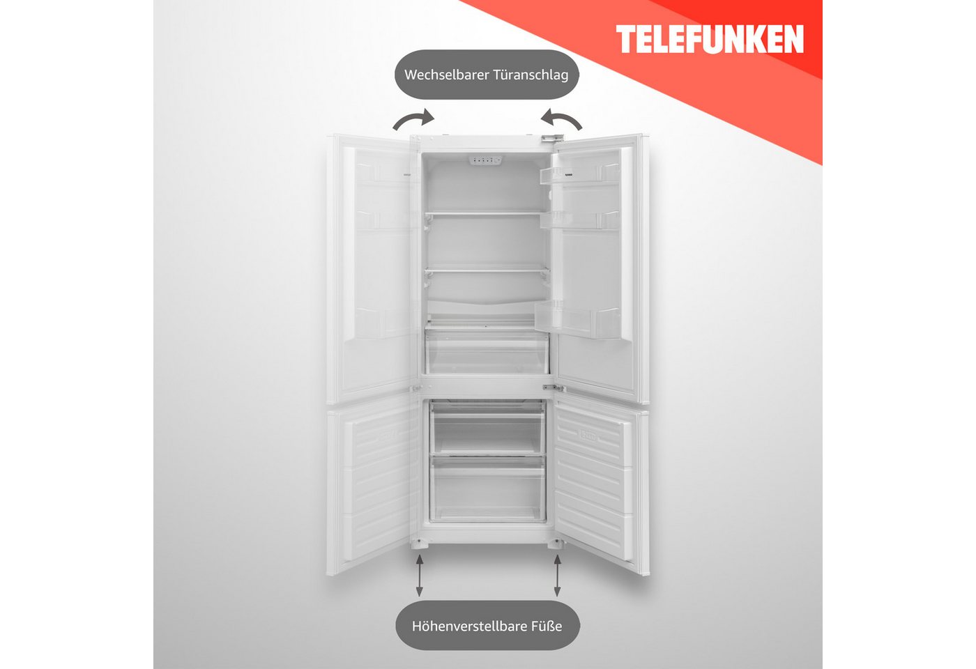 Telefunken Einbaukühlgefrierkombination C-EKG-144-ST-E, 144 cm hoch, 54 cm breit, 144 cm hoch, 211 Liter, Einbaukühlschrank mit Gefrierfach, groß, weiß – Bild 4 von 5