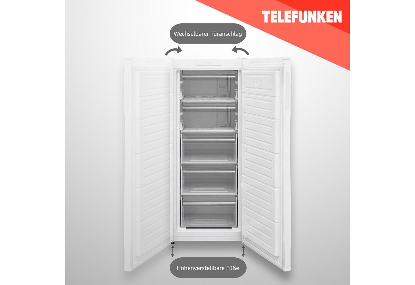 Telefunken Gefrierschrank F-GS-145-E-W, 145.5 cm hoch, 54 cm breit, 175 Liter Nutzinhalt, großer Tiefkühlschrank, Freezer, freistehend – Bild 5 von 5