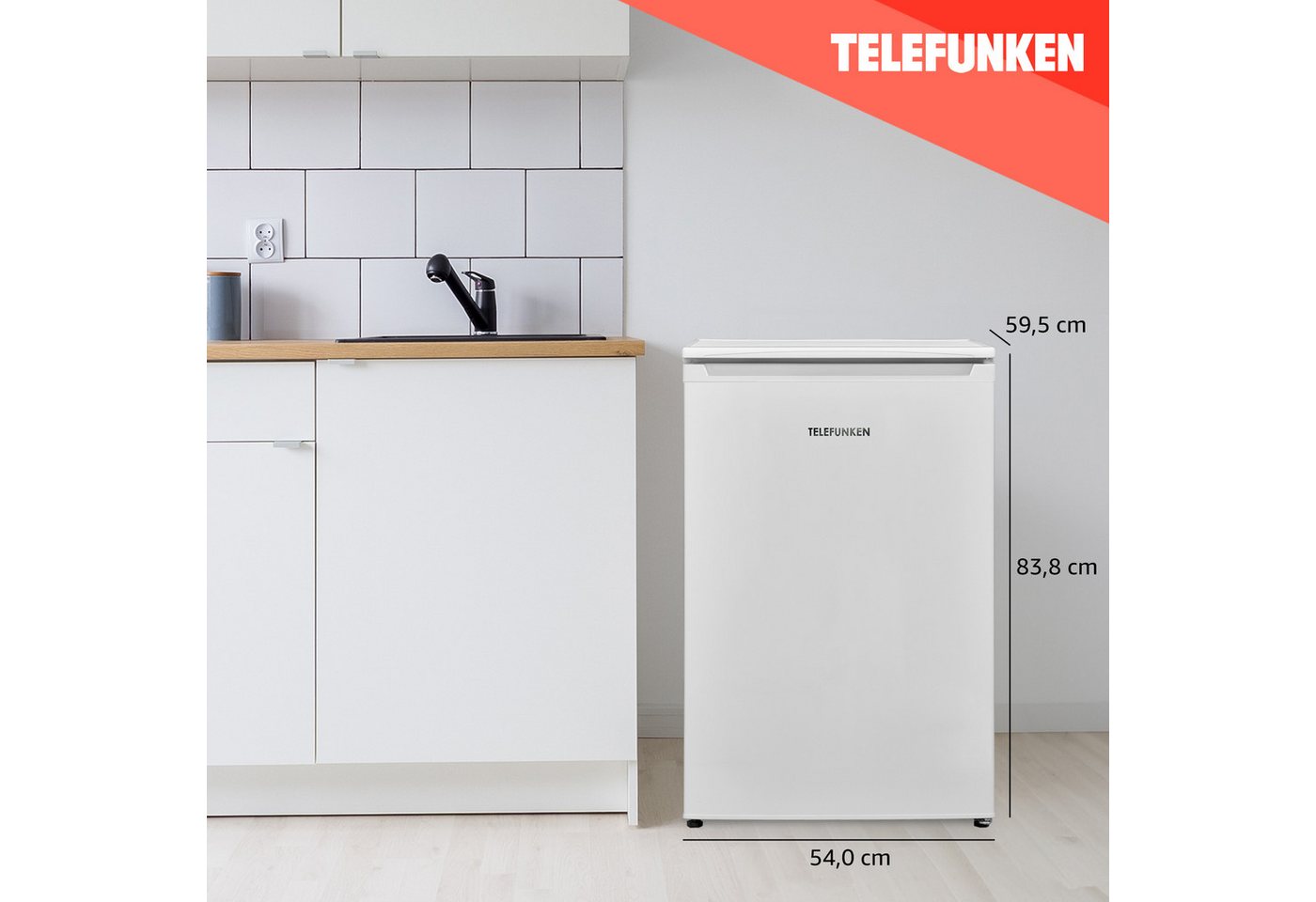 Telefunken Kühlschrank C-135-100-W, 83.8 cm hoch, 54 cm breit, 135 Liter Nutzinhalt, ohne Gefrierfach, klein, freistehend – Bild 5 von 5