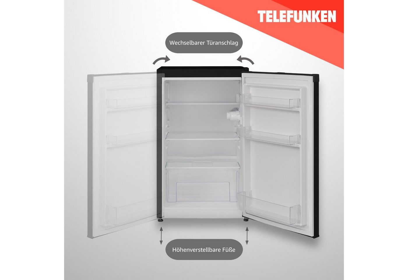 Telefunken Kühlschrank CF-31-121-B, 82.1 cm hoch, 48 cm breit, Ohne Gefrierfach, Freistehend, 90 Liter Nutzinhalt, Klein, Schwarz – Bild 4 von 5
