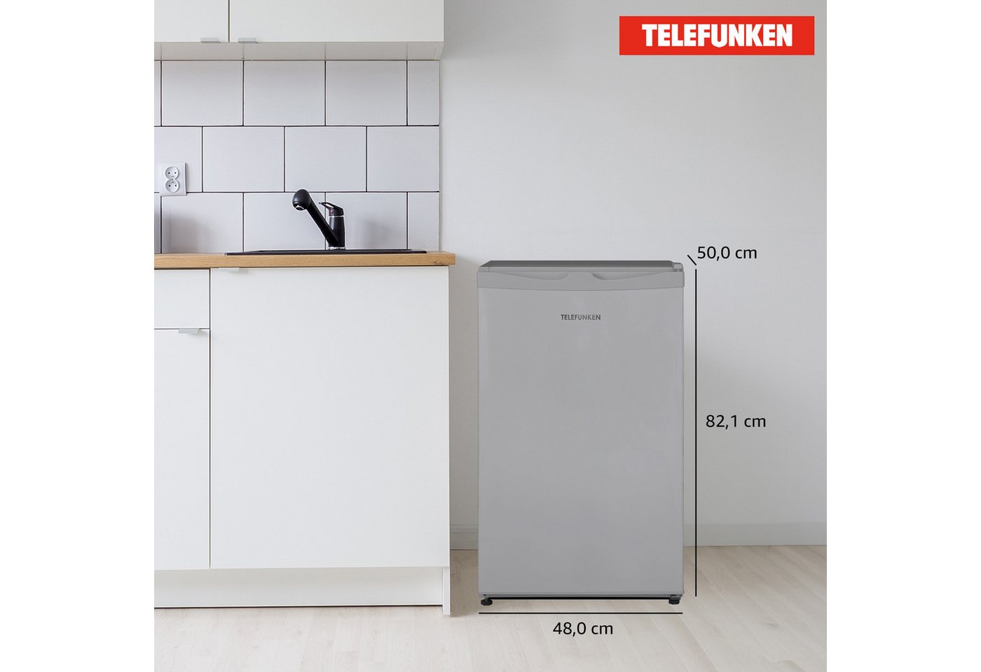 Telefunken Kühlschrank CF-33-101-S2, 82.1 cm hoch, 48 cm breit, 89 Liter, mit Gefrierfach (nur für Eiswürfel), klein und freistehend – Bild 5 von 5