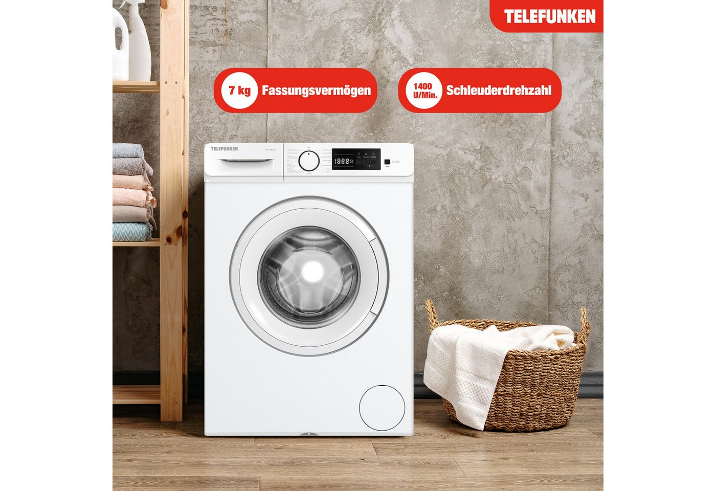 Telefunken Waschmaschine W714AS1W, 7 kg, 1400 U/min, Frontlader, Inverter Motor, AquaStop, 7kg, Leise & Effizient, weiß – Bild 2 von 5
