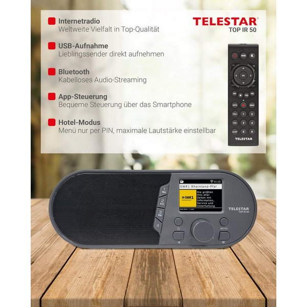 TELESTAR TOP IR 50 Radio (Bluetooth, USB-C, Wecker, App-Steuerung, Farbdisplay)