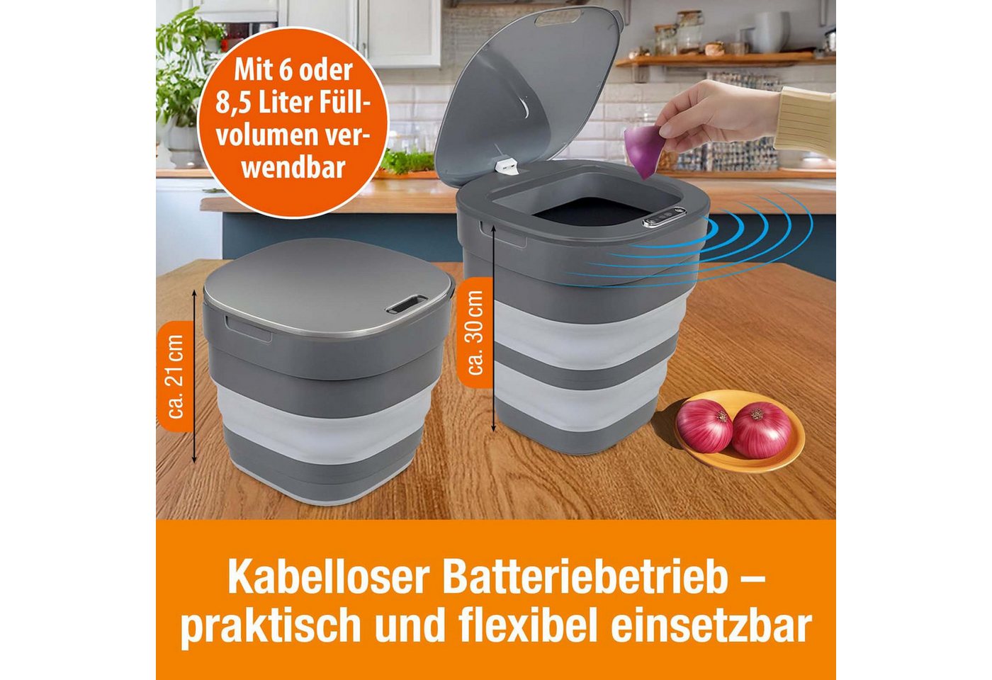 Telewelt Mülleimer Abfalleimer mit Sensor Automatik Müllbehälter Abfallbehälter, mit Bewegungssensor Faltbar 8,5L – Bild 5 von 5