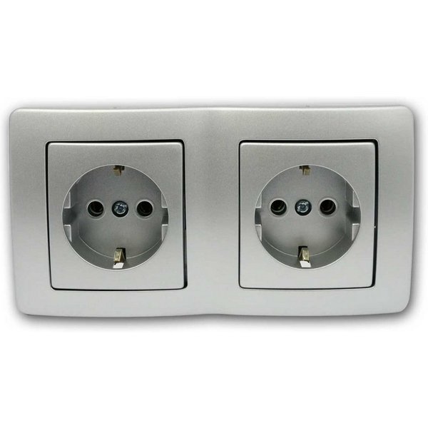 TEM Unterputz-Steckdose EKONOMIK Doppel-Steckdose silber 250V~/16A