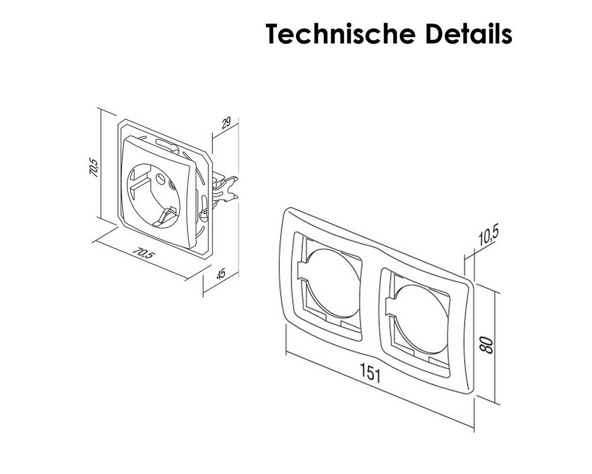 TEM Unterputz-Steckdose EKONOMIK Doppel-Steckdose silber 250V~/16A – Bild 4 von 4