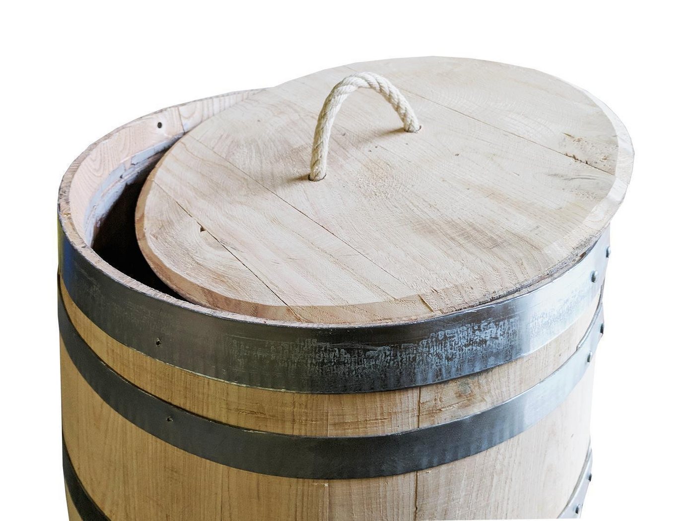Temesso Regentonne 100 oder 150L Holzfass als Regenfass NATUR, neu aus Kastanienholz, 100 l – Bild 3 von 4