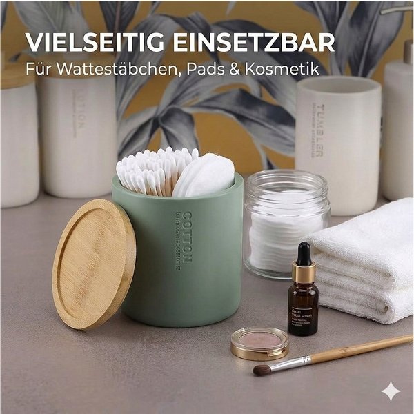 TENDANCE Wattestäbchenspender Wattedose Wattepadspender Kosmetikdose Wattebehälter Polyresin/Bambus
