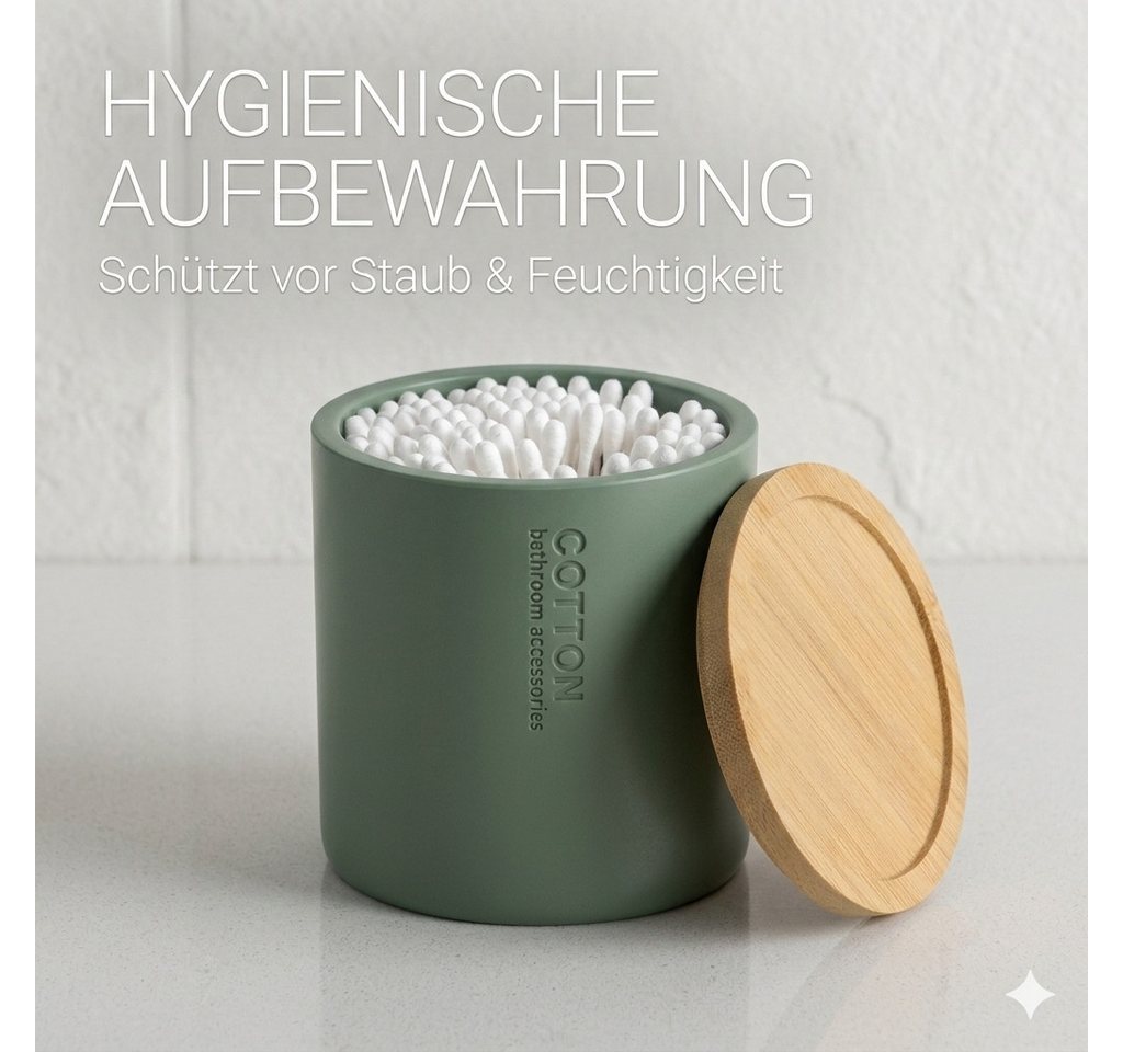 TENDANCE Wattestäbchenspender Wattedose Wattepadspender Kosmetikdose Wattebehälter Polyresin/Bambus – Bild 3 von 5