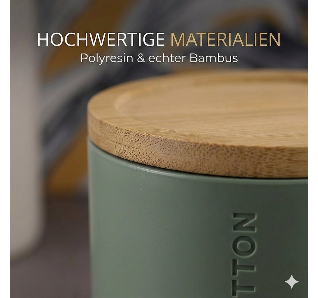 TENDANCE Wattestäbchenspender Wattedose Wattepadspender Kosmetikdose Wattebehälter Polyresin/Bambus – Bild 4 von 5
