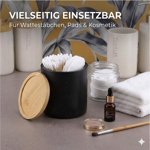 TENDANCE Wattestäbchenspender Wattedose Wattepadspender Kosmetikdose Wattebehälter Polyresin/Bambus