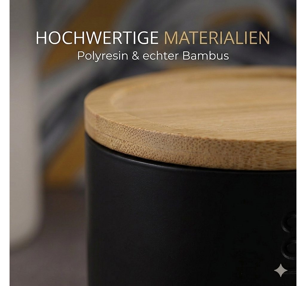 TENDANCE Wattestäbchenspender Wattedose Wattepadspender Kosmetikdose Wattebehälter Polyresin/Bambus – Bild 2 von 5