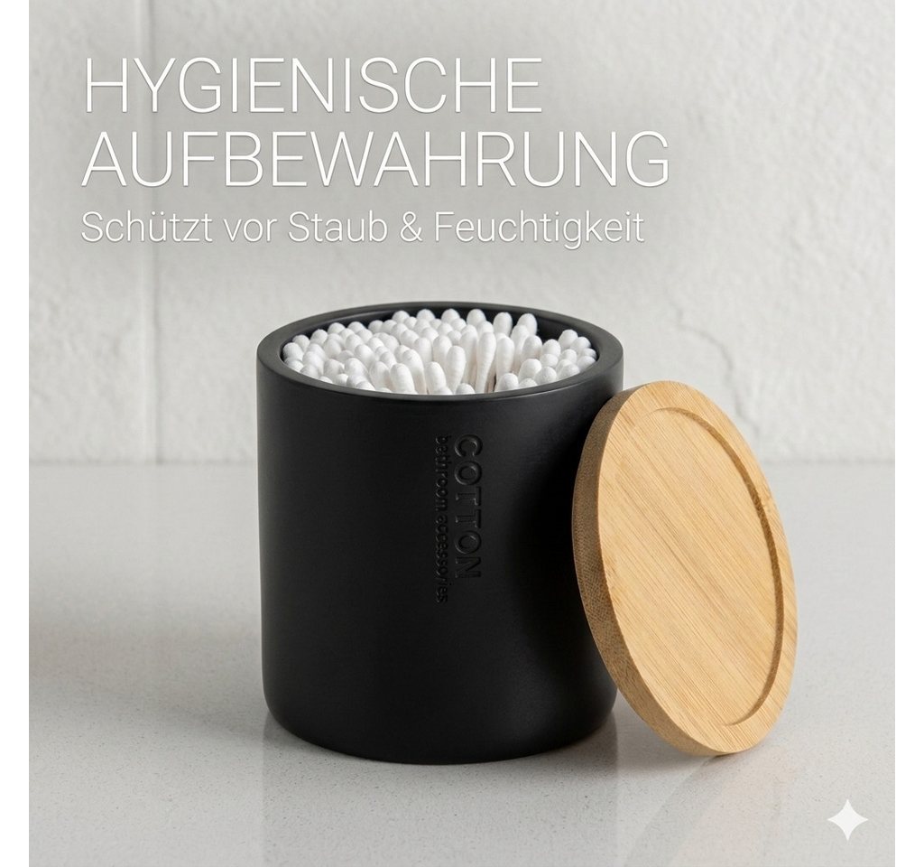 TENDANCE Wattestäbchenspender Wattedose Wattepadspender Kosmetikdose Wattebehälter Polyresin/Bambus – Bild 3 von 5