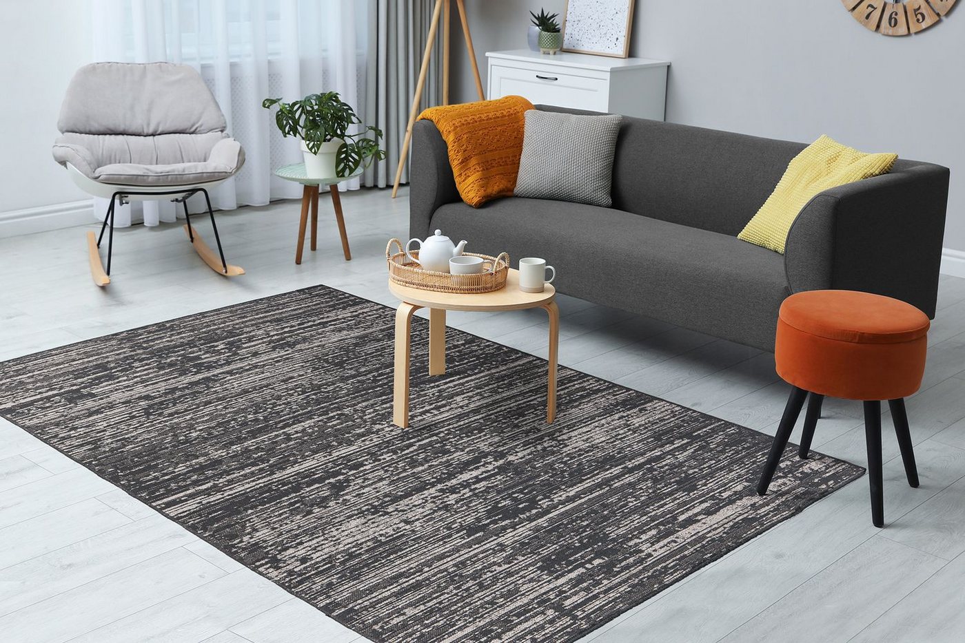 Teppich Boss Teppich Flachgewebe Teppich Klara 125 in Grau, rechteckig, Höhe: 8 mm, Jedes Stück ein Unikat, strapazierfähig, pflegeleicht und 3D Effekt – Bild 2 von 2