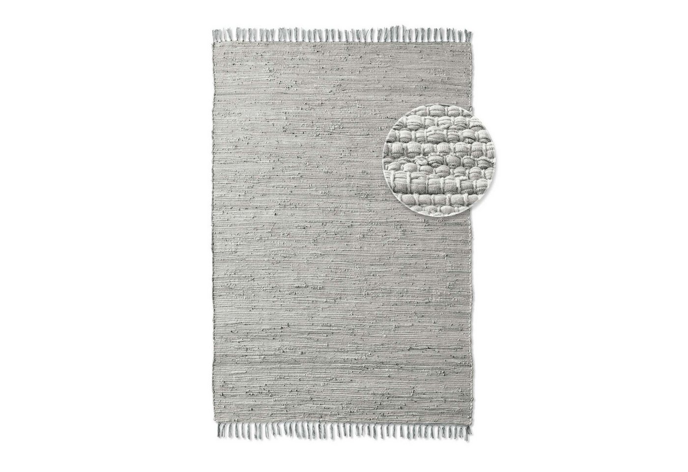 TaraCarpet Teppich Flickenteppich TaraCarpet Sylt mit Fransen, rechteckig, Höhe: 5 mm, Wohnzimmer Schlafzimmer Küchenteppich grau 070x140 – Bild 2 von 5