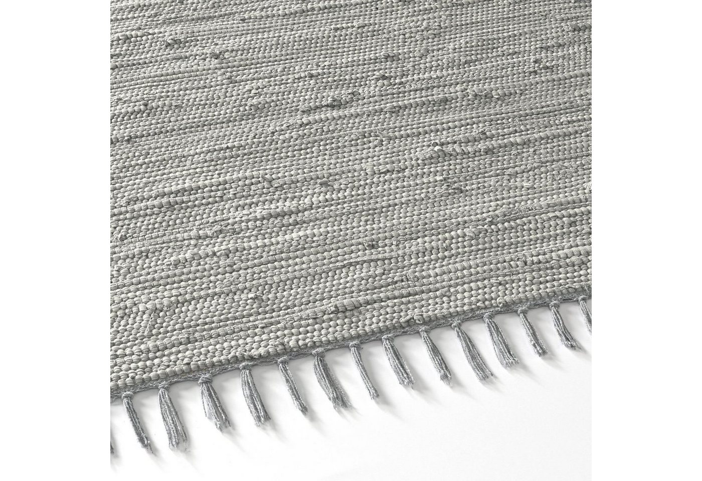 TaraCarpet Teppich Flickenteppich TaraCarpet Sylt mit Fransen, rechteckig, Höhe: 5 mm, Wohnzimmer Schlafzimmer Küchenteppich grau 070x140 – Bild 4 von 5