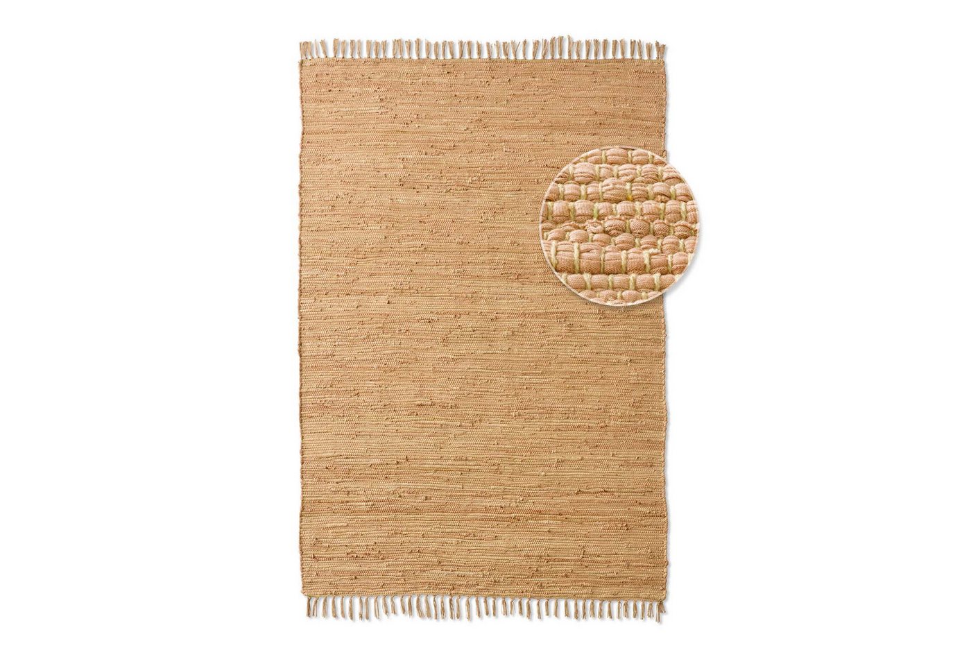 TaraCarpet Teppich Flickenteppich TaraCarpet Sylt mit Fransen, rechteckig, Höhe: 5 mm, Wohnzimmer Schlafzimmer Küchenteppich beige 070x250 – Bild 2 von 5