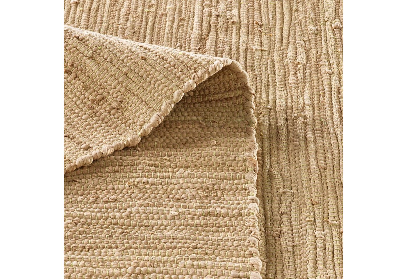TaraCarpet Teppich Flickenteppich TaraCarpet Sylt mit Fransen, rechteckig, Höhe: 5 mm, Wohnzimmer Schlafzimmer Küchenteppich beige 070x250 – Bild 5 von 5