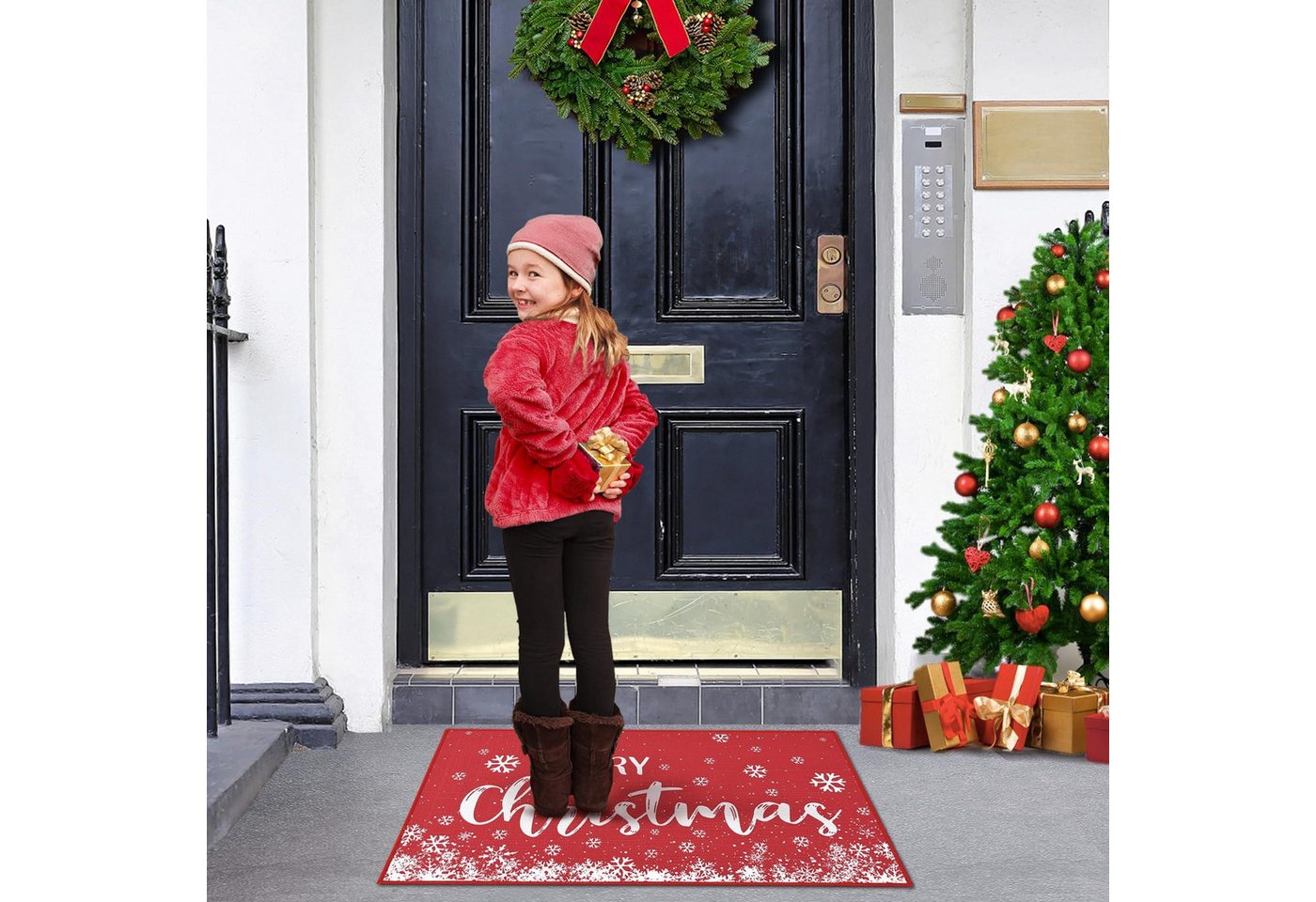 GarveeMore Teppich GarveeMore Teppich Weihnachten Rot Teppich mit Schneeflocken, rechteckig, Höhe: 5 mm – Bild 2 von 5