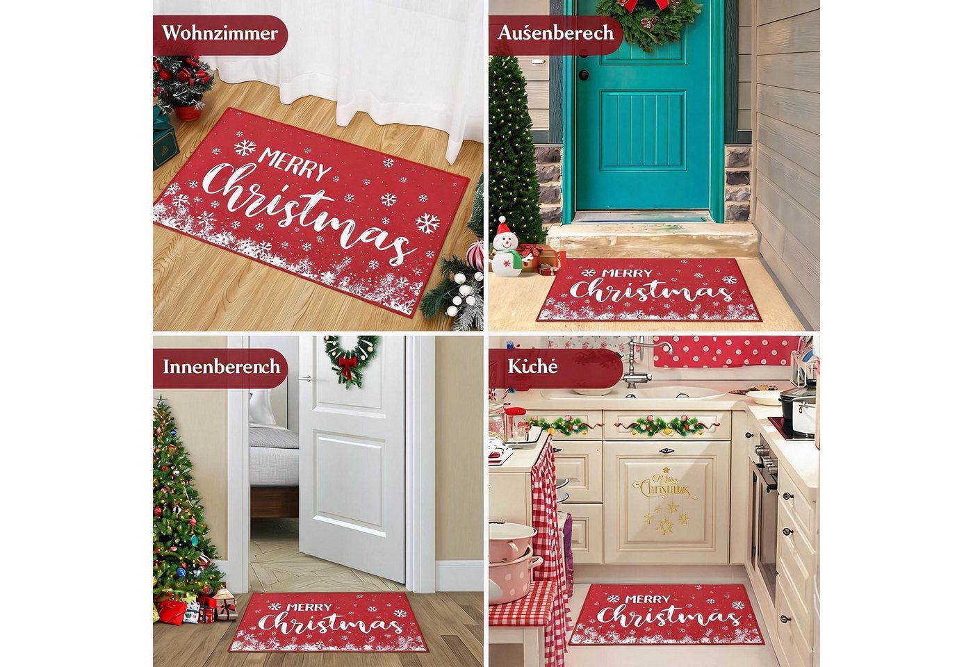 GarveeMore Teppich GarveeMore Teppich Weihnachten Rot Teppich mit Schneeflocken, rechteckig, Höhe: 5 mm – Bild 5 von 5