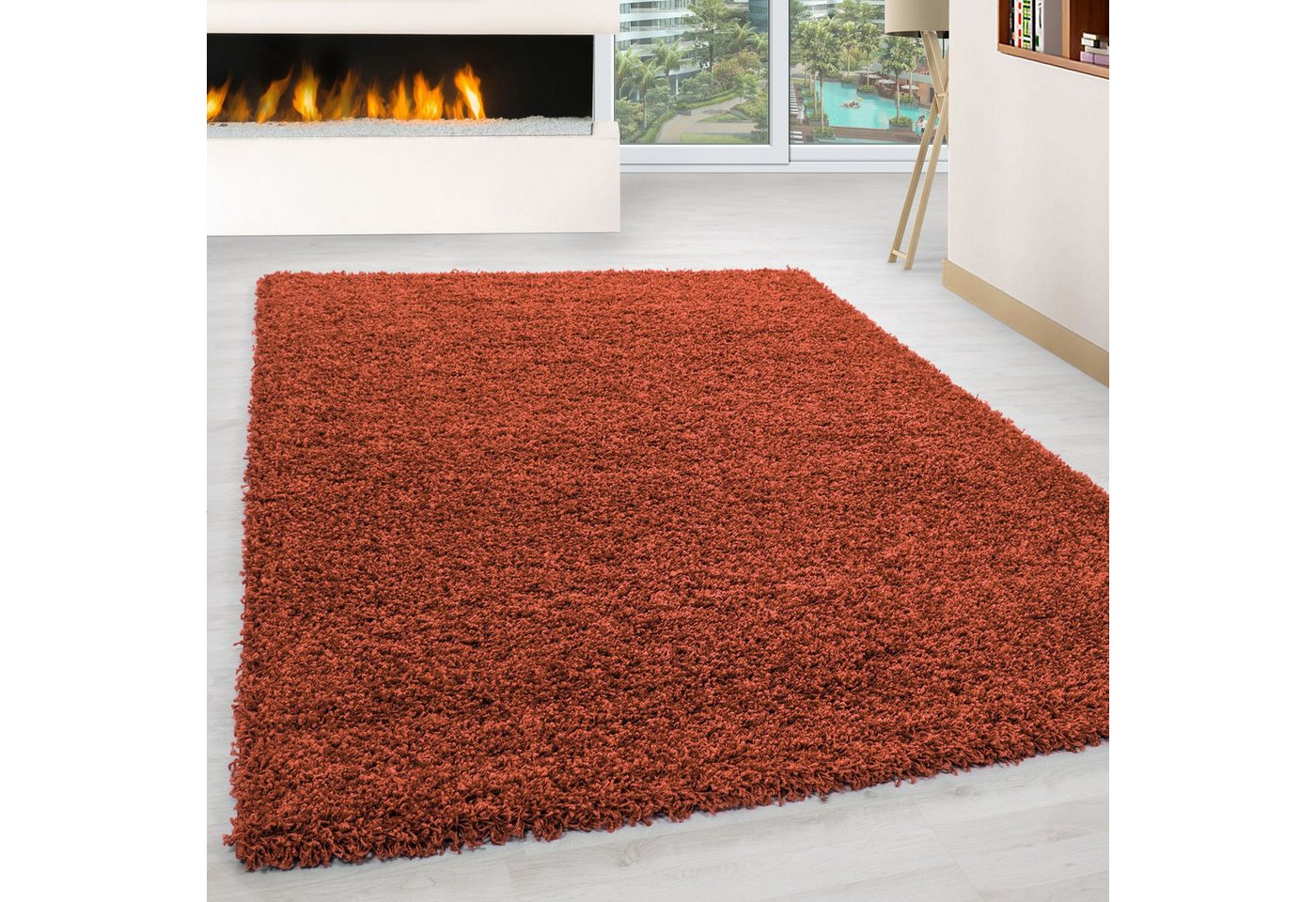 Teppich Boss Teppich Hochflor Teppich Lux in Terrakotta, rechteckig, Höhe: 30 mm, Strapazierfähig, pflegeleicht, einfarbig und ideal fürs Wohnzimmer – Bild 2 von 5