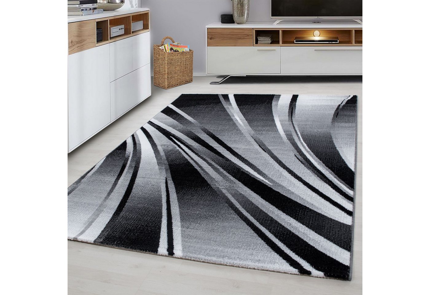 Teppich Boss Teppich Kurzflor Teppich Paolo in Schwarz, rechteckig, Höhe: 12 mm, Strapazierfähig, pflegeleicht und ideal fürs Wohnzimmer – Bild 2 von 5