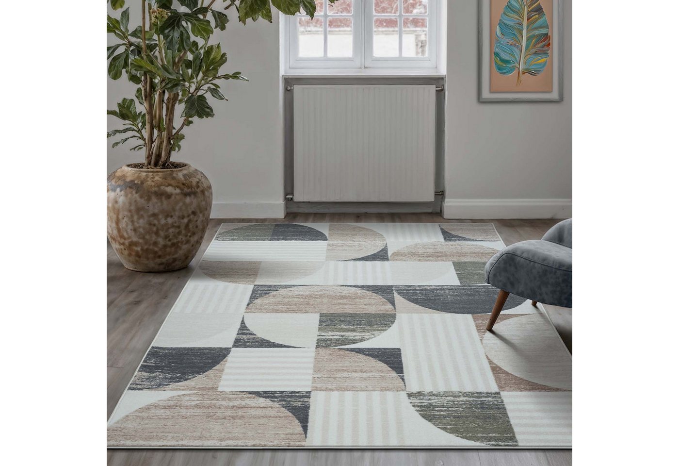 TaraCarpet Teppich Kurzflorteppich TaraCarpet Empire Retromuster absolut Modern fürs, rechteckig, Höhe: 14 mm, Retro Design in modernen Wohnfarben blau – Bild 2 von 5
