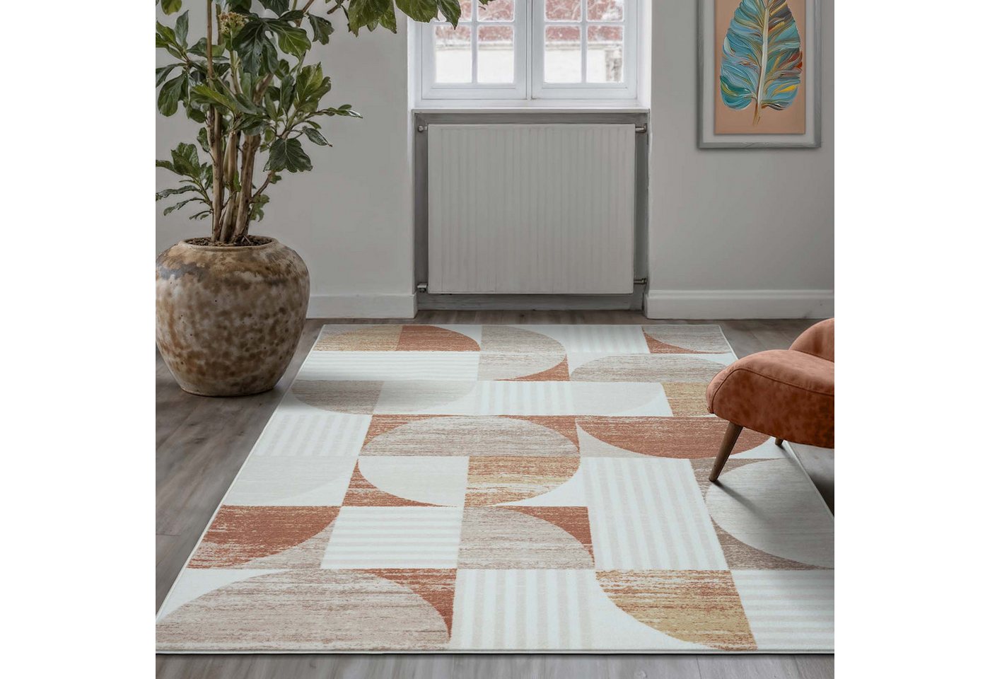 TaraCarpet Teppich Kurzflorteppich TaraCarpet Empire Retromuster absolut Modern fürs, rechteckig, Höhe: 14 mm, Retro Design in modernen Wohnfarben terracotta – Bild 2 von 5