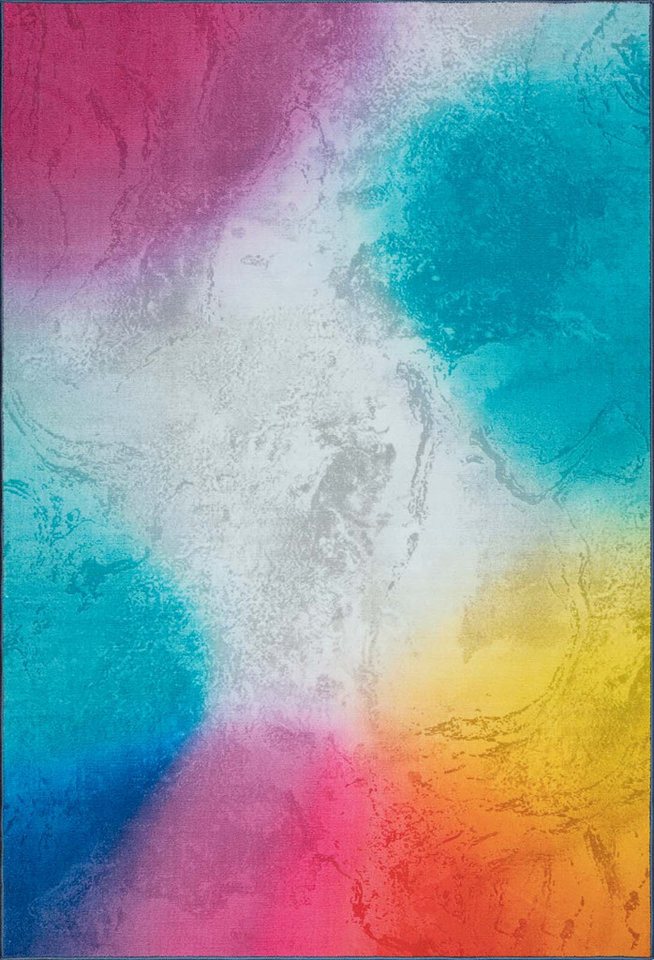 TaraCarpet Teppich Kurzflorteppich TaraCarpet Rainbow moderner Teppich in Regenbogenfarbe, rechteckig, Höhe: 14 mm, Marmoriert in Regenbogenfarben auch für das  – Bild 2 von 5
