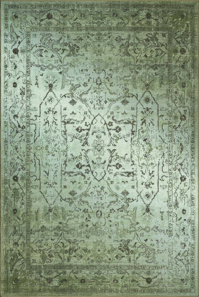 TaraCarpet Teppich Kurzflorteppich TaraCarpet Rainbow Oriental moderner Orientteppich, rechteckig, Höhe: 14 mm, Orientalisches Design in grün auch für das Jugen – Bild 2 von 5