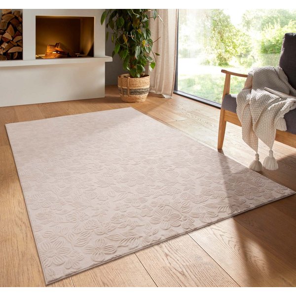 TaraCarpet Teppich TaraCarpet Homestyle 375 Flora, rechteckig, Höhe: 10 mm, Blätteroptik hoch-tief weich waschbar beige 50x80