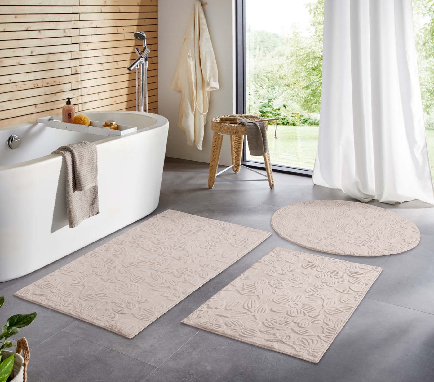 TaraCarpet Teppich TaraCarpet Homestyle 375 Flora, rechteckig, Höhe: 10 mm, Blätteroptik hoch-tief weich waschbar beige 50x80 – Bild 2 von 5