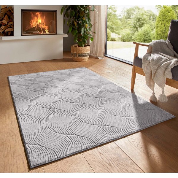TaraCarpet Teppich TaraCarpet Homestyle 392 Shell, rechteckig, Höhe: 10 mm, Felloptik hoch-tief weich waschbar Düne grau 50x80