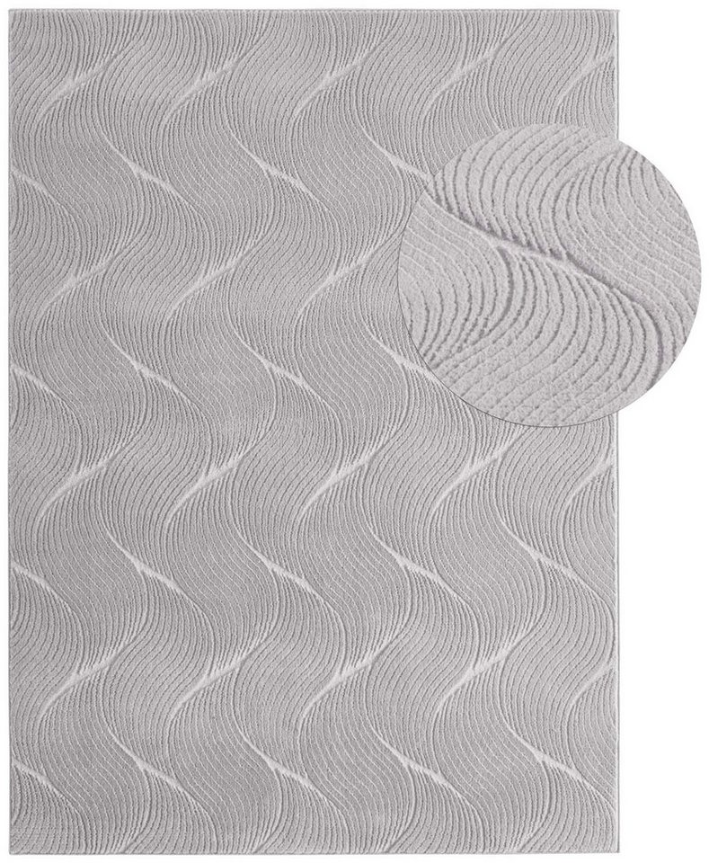TaraCarpet Teppich TaraCarpet Homestyle 392 Shell, rechteckig, Höhe: 10 mm, Felloptik hoch-tief weich waschbar Düne grau 50x80 – Bild 2 von 5