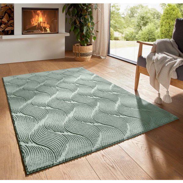 TaraCarpet Teppich TaraCarpet Homestyle 392 Shell, rund, Höhe: 10 mm, Felloptik hoch-tief weich waschbar Düne grün 120x120 rund